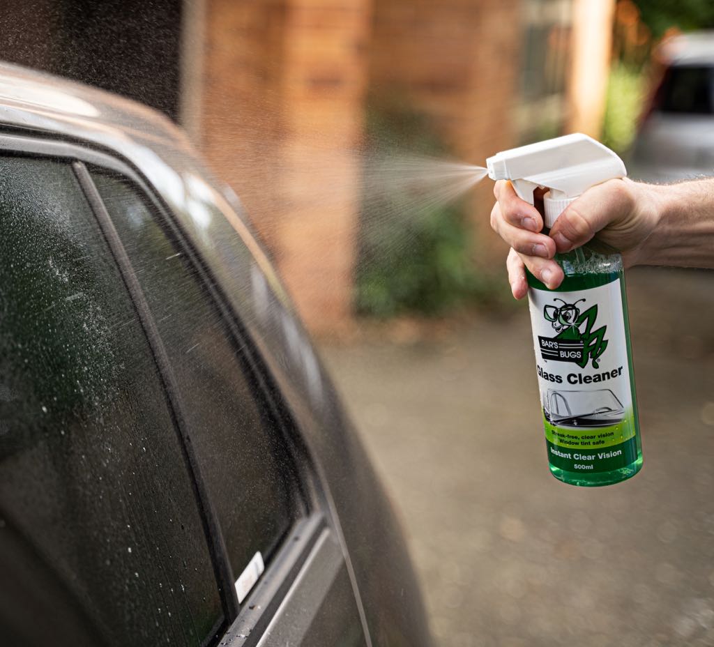 Bar's Bugs Glass Cleaner Spraying rear window