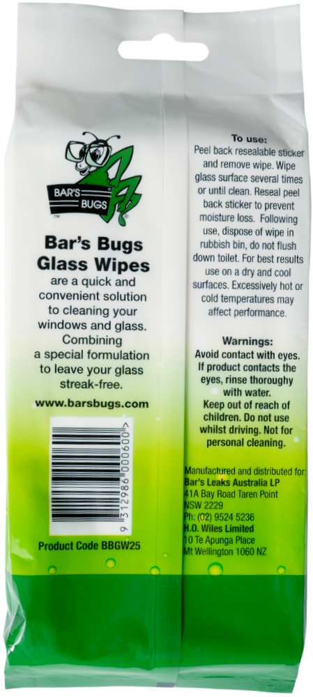 Bar's Bugs Glass Wipes Back